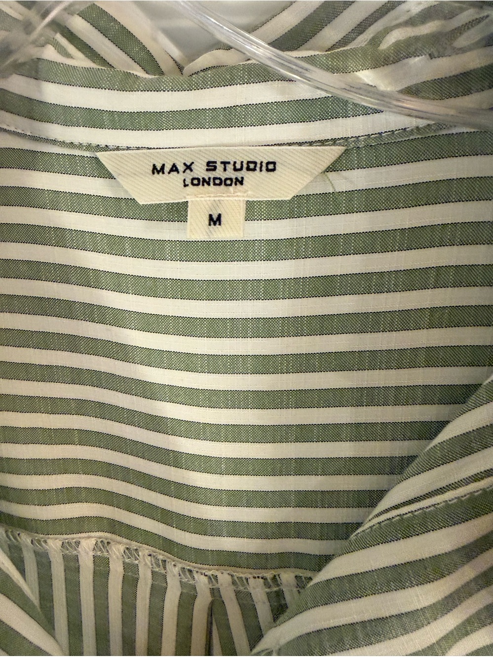 MAX STUDIO Stripe Oversize Long Sleeve Button-Up Tunic in green/ivory Sz M - Picture 9 of 15